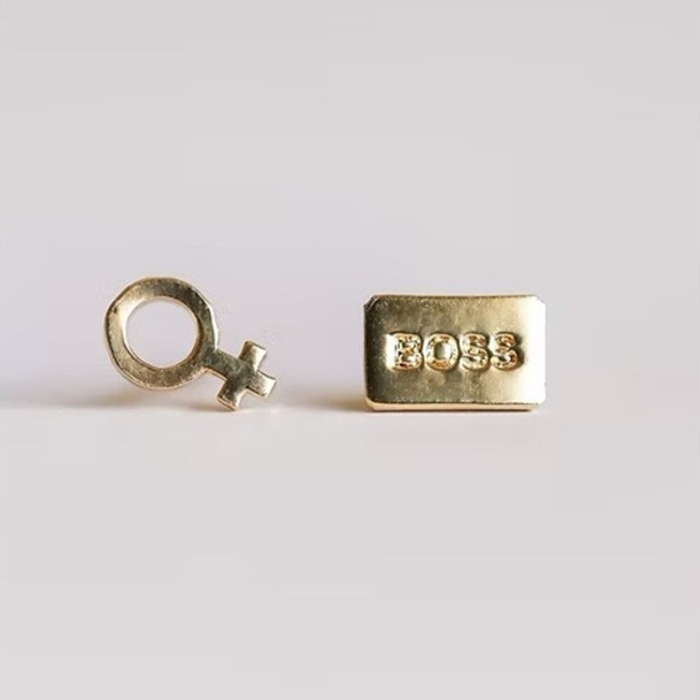 NEW ANTHROPOLOGIE 18kt Gold Feminine Girl Boss Duo Stud Earring Set Jewelry